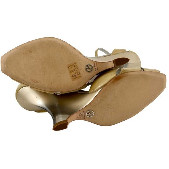 New Giorgio Armani Women US 9 Shoes Beige Patent Leather Wedge High Heel Sandals - Picture 12 of 14